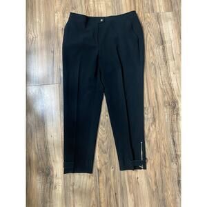 St. John High Waisted Moto Style zip clasp riding Trousers Gold Hardware SZ 12